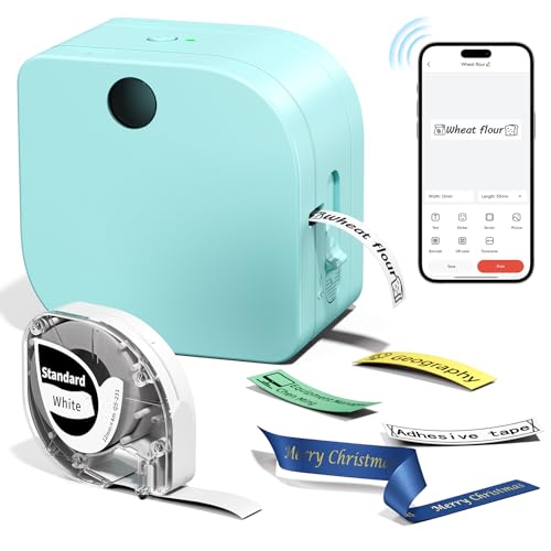 Phomemo P12 Label Maker Machine with 1 Tape, Bluetooth Small Ribbon Printer | Thermal Transfer Ribbon Printer, Printer Machine with Typewriters Templates for Home, School, Clothes, Gift Wrapping, Office - color: Green, size: 1 Printer+1 Label Tape