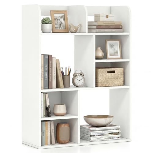 Giantex 3-Tier Desktop Bookshelf, 23.5" Desk Hutch Dorm with 8 Open Storage Cubes, Desk Organizer Shelf for Computer Desk, White Desk Shelves for Home Office College Dressing Tabletop