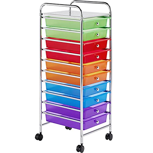 Yaheetech 10-Drawer Rolling Storage Cart with Wheels, Slim Organizer, MultiColor - color: Multicolor, style: 10 Drawers