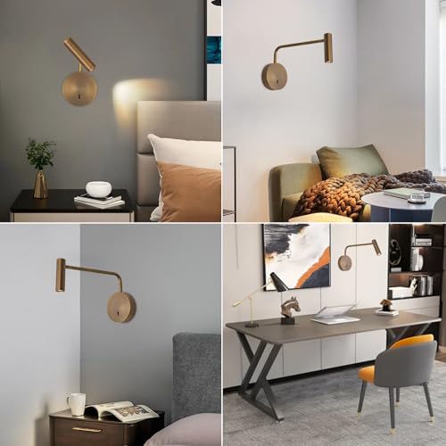 ZEROUNO Wall Mounted Reading Light for Bedroom, Hardwired Sconces with Switch LED 3000K Bedside Reading Lamp (Bronze) - color: Bronze