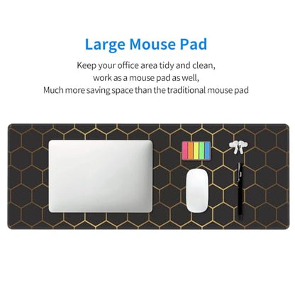 Large Gaming Mouse Pad for Desk, Black Gold HoneycombTechnology Desk Mat, Extended Computer Keyboard Mouse Pad with Non-Slip Base and Stitched Edge,31.5"x11.8" - color: Black Gold Honeycomb