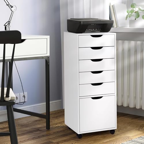 TUSY Mobile File Cabinet, 5-Drawer Storage Cabinet, Vertical Rolling Storage Organizer Chest with Wheels & Anti-Tip Kit, for Home Office, Craft Room, White - color: White