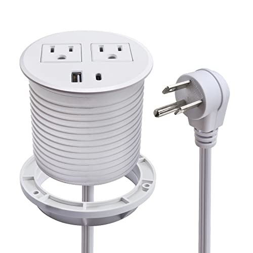 20W USB-C Fast Charge Recessed Power Grommet, 3.15 inch Flush Mount Desk Outlet with 6.5 FT Extension Cord, Space-Saving Countertop Power Strip for Home Office School Hotel - color: White, size: 3.15 inch 20W