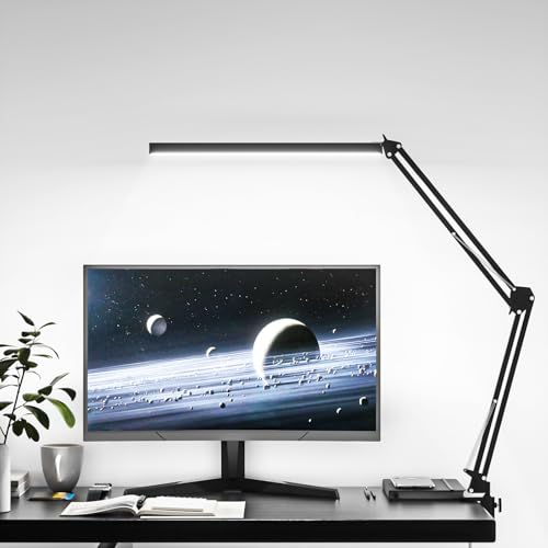 LED Desk Lamp, Manicure Table Lamp, Eye-Caring Drafting Light, Dimmable Office Table Lamp with 3 Color Modes, 10 Brightness Levels & Adapter, Memory Function(Black) - color: Black