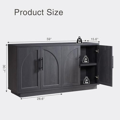 Fatmok Buffet Cabinet with Storage, 59'' Modern Arched Sideboard Cabinet w/Adjustable Shelves, Wood Media TV Console Table Credenza for Living Room Hallway Entryway, Black Grey - color: A-black Grey