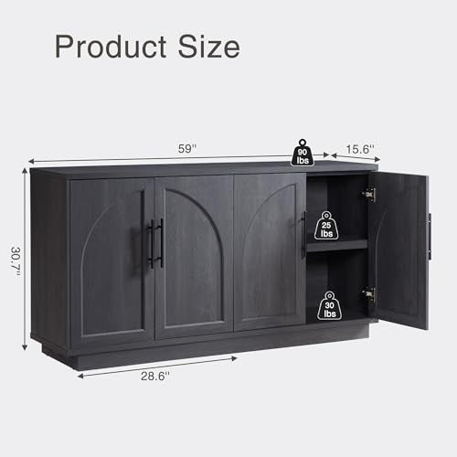 Fatmok Buffet Cabinet with Storage, 59'' Modern Arched Sideboard Cabinet w/Adjustable Shelves, Wood Media TV Console Table Credenza for Living Room Hallway Entryway, Black Grey - color: A-black Grey