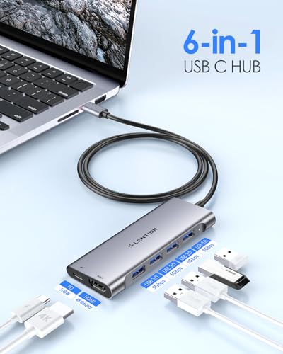 LENTION 3.3FT Long Cable USB C Hub, 4K HDMI, 100W PD, 4 USB 3.0 Ports | 4A & LED Indicator Stable Driver Adapter, for macOS, iOS/iPadOS, Windows & ChromeOS (C35-1M, Space Gray) - color: Space Gray, size: 6 Ports Long