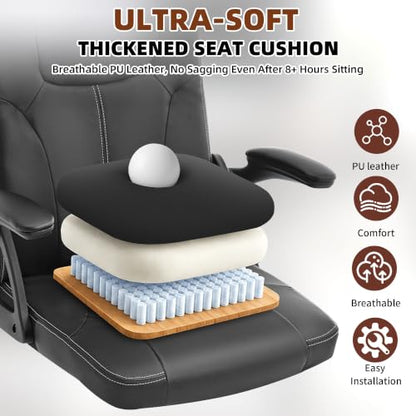 Leather Office Chair,Executive Ergonomic Desk Chair for Home Office, Black - color: Black