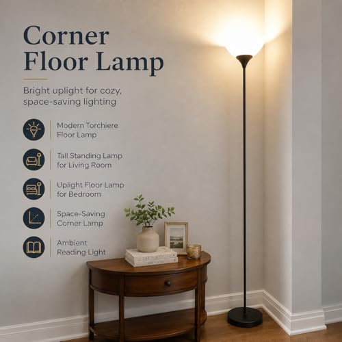 PESRAE Floor Lamp, Remote Control, Stepless Brightness & Color Temperature - color: Matte Black