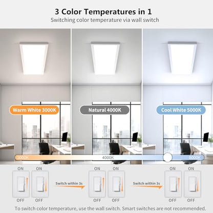 AIKVSXER 1Pack 1x4 LED Flat Panel Light, 50W Surface Mount Ceiling Fixture | 5500LM, 3CCT (3000K/4000K/5000K), Ultra-Thin 48In, 10-100% Triac Dimmable for Kitchen, Garage, Office, Basement