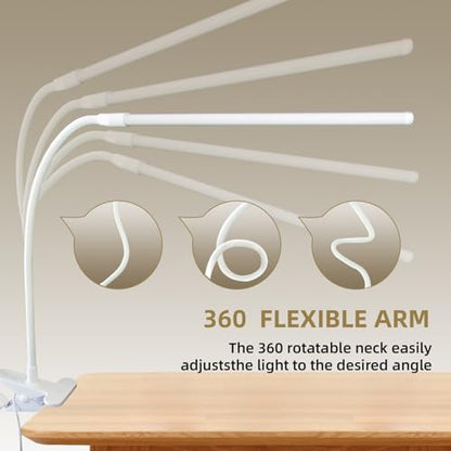 Clip on Desk Lamp with Long Flexible Arm, 3 Color Modes & 10 Dimmable Brightness LED Task Light, USB Powered for Home Office, Sewing, Study, Craft, Easel