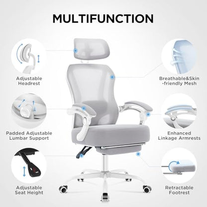 Ergonomic Office Chair with Footrest,Ultra Thick Desk Chair,Grey - color: Grey