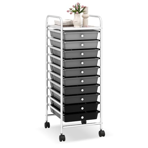 LDAILY 10 Drawer Rolling Cart, Classroom Storage Organization for Teacher - color: Gradient Grey, size: 10 Drawer