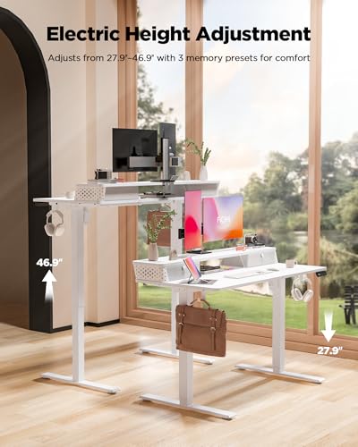 FiCiHi 40x24 Inch Electric Standing Desk, 2 Drawers, Adjustable Height Desk - color: White, size: 40"x24" (Standard)