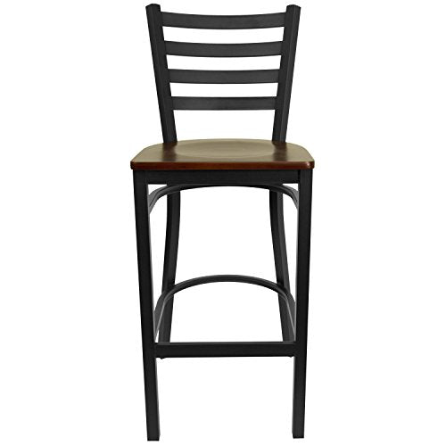 Flash Furniture HERCULES Series Black Ladder Back Metal Restaurant Barstool - Mahogany Wood Seat - color: Mahogany Wood Seat/Black Metal Frame, size: Set of 1