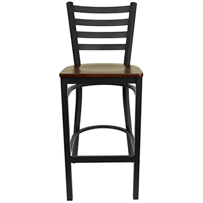 Flash Furniture HERCULES Series Black Ladder Back Metal Restaurant Barstool - Mahogany Wood Seat - color: Mahogany Wood Seat/Black Metal Frame, size: Set of 1