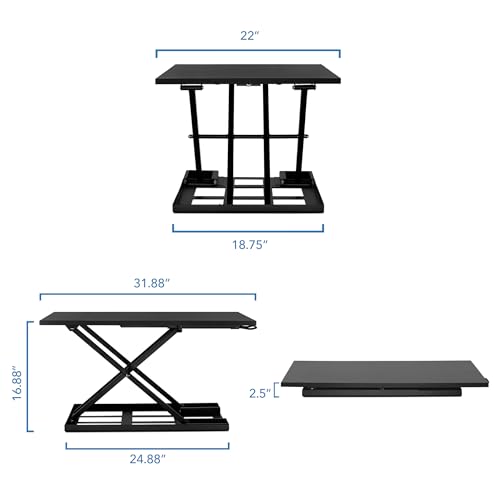 Mount-It! Standing Desk Converter 32" x 22" – Sit Stand Desk Riser with Gas Spring Lift, Slim 2.5" Low Profile, Height Adjustable Desktop Workstation, Preassembled Sit-Stand Solution for Home & Office