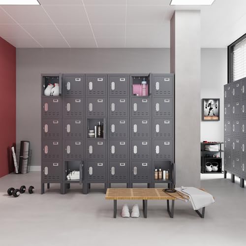 BUTISOW Metal Storage Locker with Lock & Card Slot Locker - Secure Lockable Door - Steel Locker for School, Office, Gym, Home - 66.15" H x 11.8" W x 11.8" (5 Door, Grey) - color: Grey, size: 5 Door - (66.15" H x 11.8" W x 11.8" D)