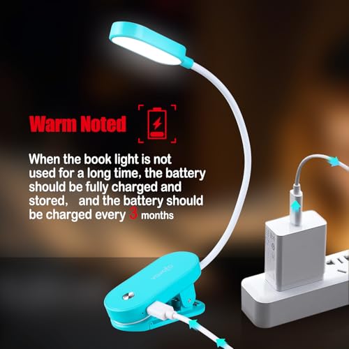 VAVOFO Rechargeable Book Light, 14 LEDs Eye Care Clip On Amber Reading Light for Bookworms Reading in Bed with 9 Colors 9 Brightness (Lake Blue) - color: Lake Blue