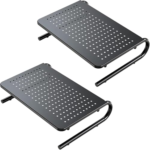 HUANUO Monitor Riser for Desk, Laptop Stand with Vented Steel Shelf, 2 Pack - color: Black