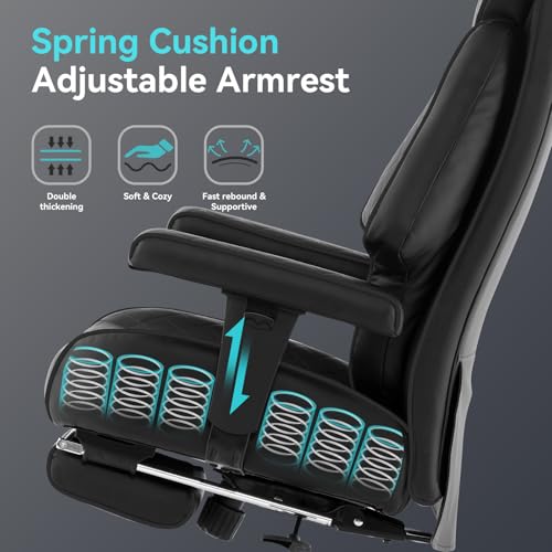 EXCEBET Big and Tall Office Chair with Footrest, PU Leather High Back Executive Office Chair 400lbs, Ergonomic Computer Chairs Lumbar Support for Heavy People (All Black) - color: All Black