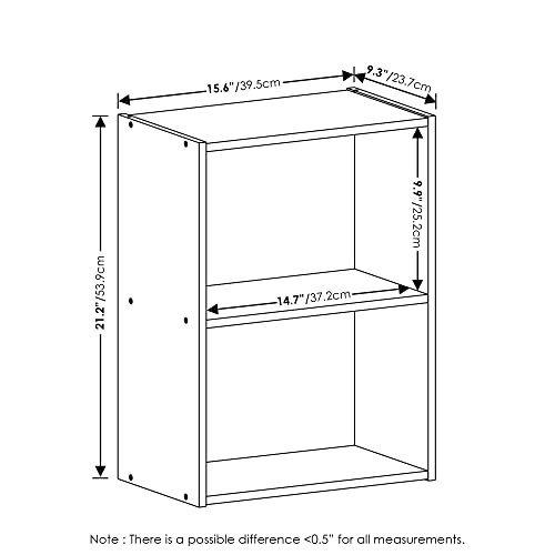 Furinno LUDER 2-Tier Book Shelf, Open Shelves Bookshelf, White | 9 x 16 x 21, Closed Back, Modern Bookcase, for Living Room, Bedroom, Home Office - color: White, size: 2-Tier, 9 x 16 x 21