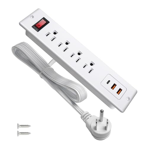20W PD USB C Recessed Power Strip Desktop Power Socket 4 Outlets 3 USB (PD20W&QC18W) Mountable Flat Plug Charging Station for Countertop Cabinet Desk ETL Listed - color: White, size: USB-C