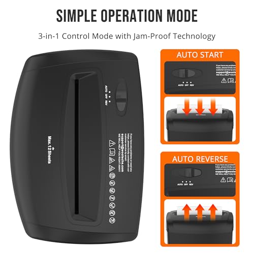 Suntiko 12 Sheet Home Office Cross Cut Shredder Black | P-4 Security Level, Jam-Proof System, 6.6Gal Bin, Shredder for Paper/Credit/Card/Mail，ETL Certified