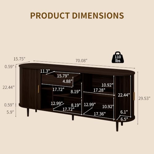 71" Sideboard Buffet Cabinet with Storage,Large Credenza with Sliding Doors and 1 Drawer,Mid Century Modern Coffee Bar Cabinet with Adjustable Shelves for Dining Room,Kitchen,Living Room (Dark Walnut) - color: Dark Walnut, size: 71 Inch
