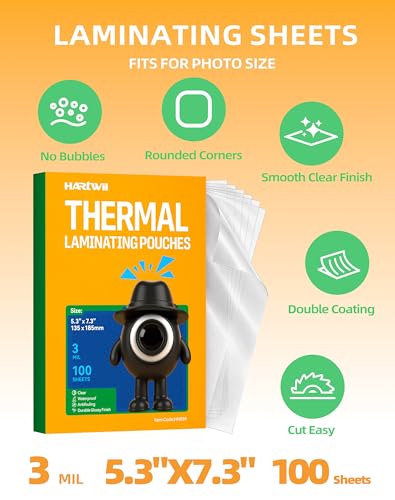 100 Pack Thermal Laminating Pouches 5.3x7.4Inches 3mil Laminating Sheets for Photo Card Documents, Clear Rounded Corner, Crystal Clear, Dry-Erase Friendly, Compatible with Laminators - size: 5.3x7.4"_3mil