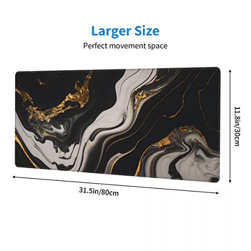 Desk Pad,Office Desk Mat 31.5"×11.8" Large Gaming Mouse Pad,Durable Extended Computer Mouse Pad,Waterproof Thick Big Mouse Pads with Non-Slip Rubber Base Office Home Black Gold Marble - color: Xl01-02 Black Gold Marble, size: 31.5 x 11.8 in