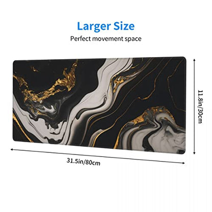 Desk Pad,Office Desk Mat 31.5"×11.8" Large Gaming Mouse Pad,Durable Extended Computer Mouse Pad,Waterproof Thick Big Mouse Pads with Non-Slip Rubber Base Office Home Black Gold Marble - color: Xl01-02 Black Gold Marble, size: 31.5 x 11.8 in