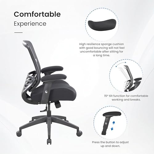 BOLISS 400lbs Ergonomic Office Chair Soft Thick Seat with Mesh Back (Black) | Wide Cushion, Computer Desk Chair, Tilt Lock, Height Adjustable Arms and Lumbar Support Reduce Back Pain - color: Black Frame Black Fabric