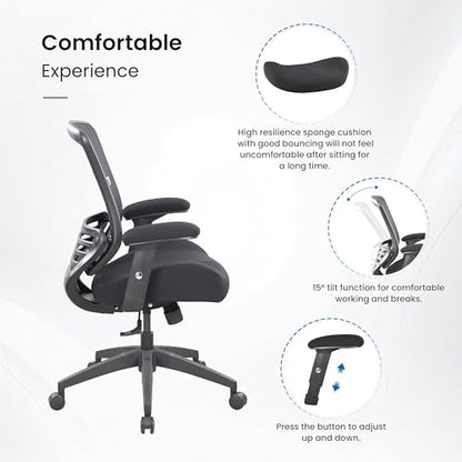 BOLISS 400lbs Ergonomic Office Chair Soft Thick Seat with Mesh Back (Black) | Wide Cushion, Computer Desk Chair, Tilt Lock, Height Adjustable Arms and Lumbar Support Reduce Back Pain - color: Black Frame Black Fabric