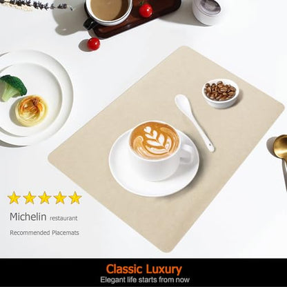 Beige Plastic Vinyl Placemats Set of 12, Waterproof Heat Resistant Table Mats,Faux Leather Wipeable Washable Easy Clean Non-Slip Place Mats for Indoor Outdoor(12,Beige) - color: Beige
