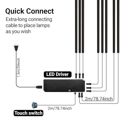 HAMRVL Black LED Recessed Lighting Kit - 8 PCS 3000K Warm White LED Strip Lights with Touch Control, Dimmable Self-Adhesive Wall Panel Lights for Wood Slat Wall Panels, Under Cabinet (Black Cover) - size: 18in＋26in＋34in＋42in/8 Pack