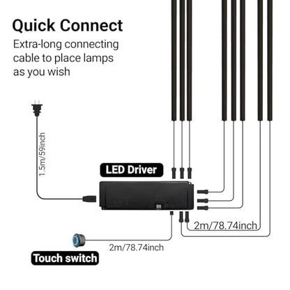 HAMRVL Black LED Recessed Lighting Kit - 8 PCS 3000K Warm White LED Strip Lights with Touch Control, Dimmable Self-Adhesive Wall Panel Lights for Wood Slat Wall Panels, Under Cabinet (Black Cover) - size: 18in＋26in＋34in＋42in/8 Pack