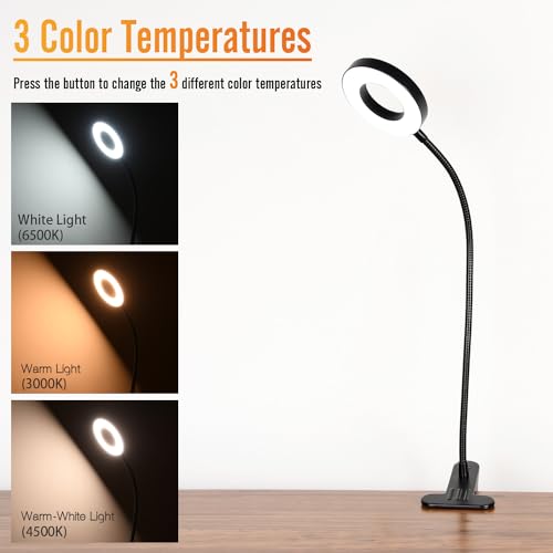 Clamp on Lamp, Desk Lamps, 8W Clip Light, Warm & Daylight & White Light 3 Colors, 10 Dimmable Illumination Modes (2 Pack) - size: 2-pack