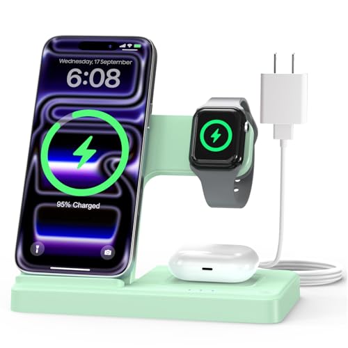 GETPALS Wireless Charger iPhone Charging Station for Apple Multiple Devices - color: Light Green