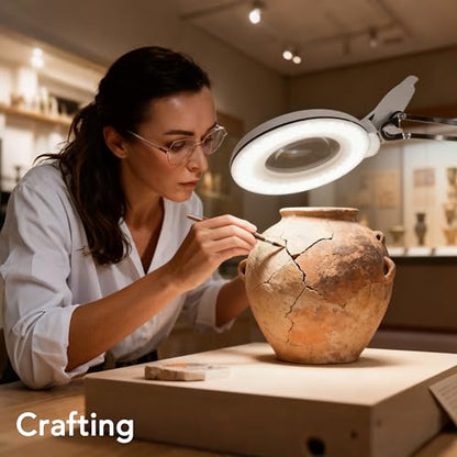 Magnifying Glass with Light,10X LED Dimmable Lighted Desk Lamp with Clamp and Stand,Hands Free Magnifier-Adjustable Stainless Steel Arm for Close Work Reading Hobbies Crafts Painting Sewing