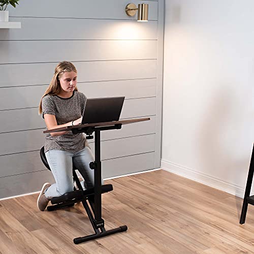 VIVO Kids' Kneeling Chair with 28 x 16 Inch Desk, Young Student Height Adjustable Posture Stool with Tilting Table for Home Study, Max 110 lbs, Black Cushions, Dark Wood Desktop, DESK-KN02D