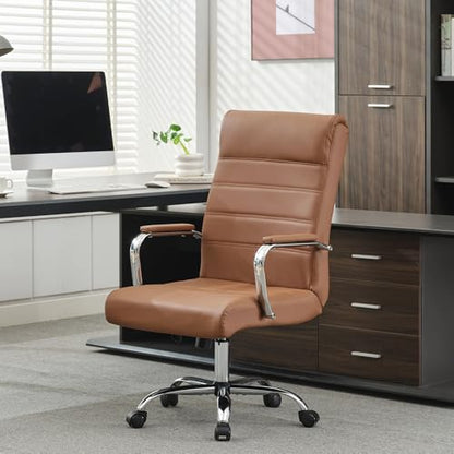 Office Desk Chair,Modern Leather Conference Room Chairs,High Back Home ofiice Chair,Adjustable Height Swivel Executive Computer Chair with Armrest and Padded Seat,Brown - color: Brown