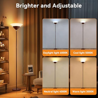 SIBRILLE Torchiere Floor Lamp, 72 Inch 30W LED Standing Lamp, 1800LM, Stepless Dimmable, 3000K-6500K, Remote and Button Control, Modern Pole Light for Living Room Bedroom Office, Brown - color: Brown