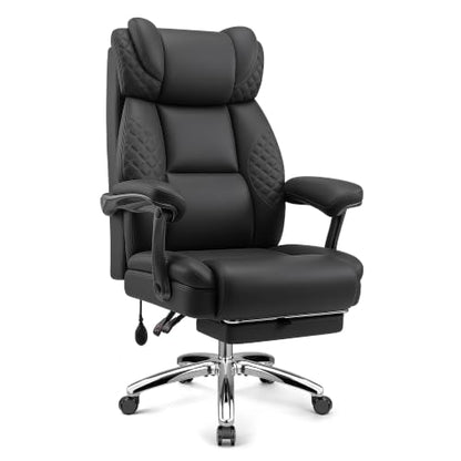 Office Desk Chair with Footrest, High Back Leather Chair Lumbar Support