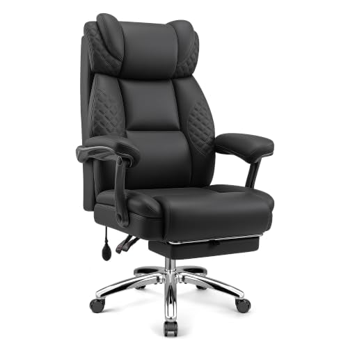 Office Desk Chair with Footrest, High Back Leather Chair Lumbar Support
