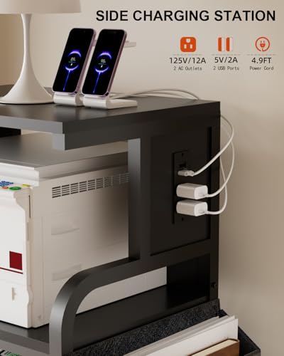 4-Tier Tall Printer Stand with Storage Adjustable Shelf and Bag - color: Black, size: 20.9''x15.7''