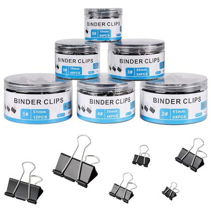 EFOK 208 PCS Binder Clips Paper Clamps Assorted Sizes Black Metal Bulk Clip - size: Assorted Sizes