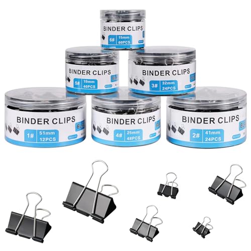 EFOK 208 PCS Binder Clips Paper Clamps Assorted Sizes Black Metal Bulk Clip - size: Assorted Sizes