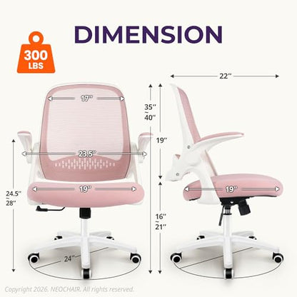 NEO CHAIR Office Desk Chair, Ergonomic Mesh with Flip-Up Armrests, Pink - color: Pink