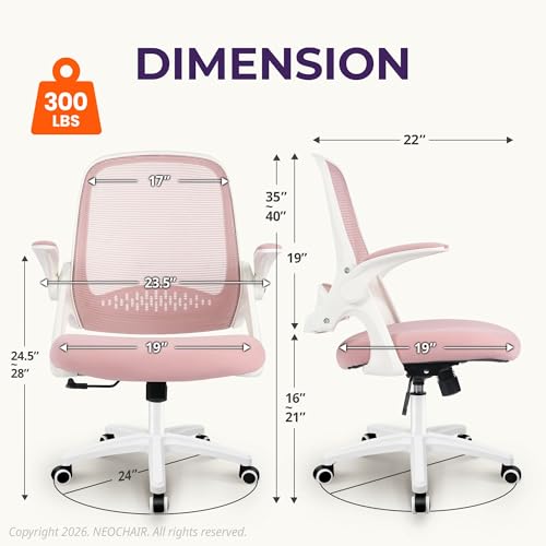 NEO CHAIR Office Desk Chair, Ergonomic Mesh with Flip-Up Armrests, Pink - color: Pink